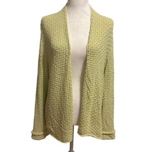 Eileen‎ Fischer XL silk blend open knit cardigan coastal lime green chartreuse